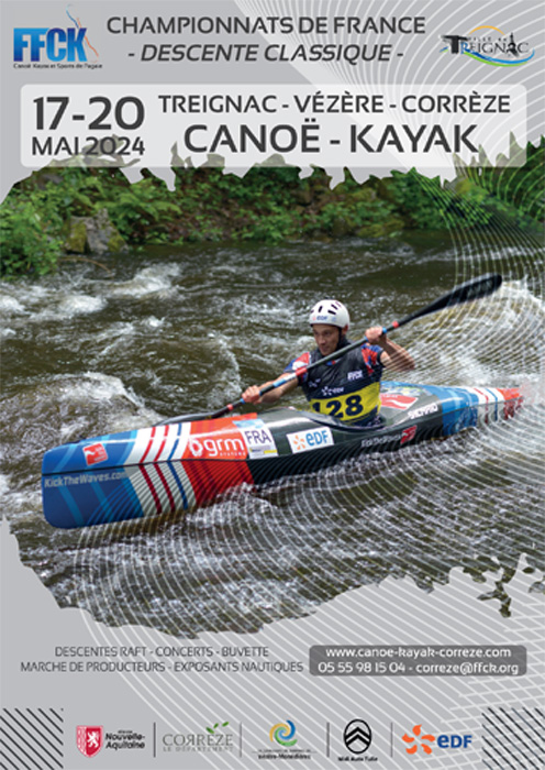 Les Championnats de France descente classique auront lieu du 17 au 20 mai 2024 à Treignac sur Vézère