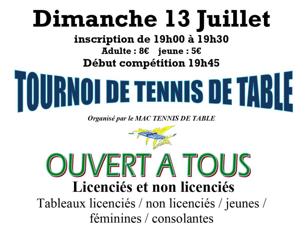 Tournoi de Tennis de Table ouvert à tous