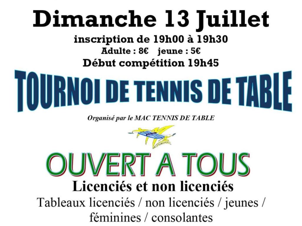 Tournoi de Tennis de Table ouvert à tous