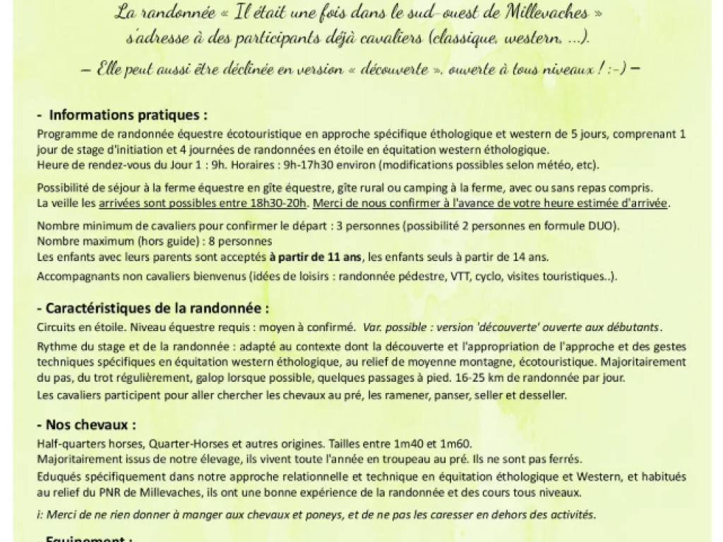 Randonnée équestre 5 jrs Il était une fois dans le sud-ouest de Millevaches