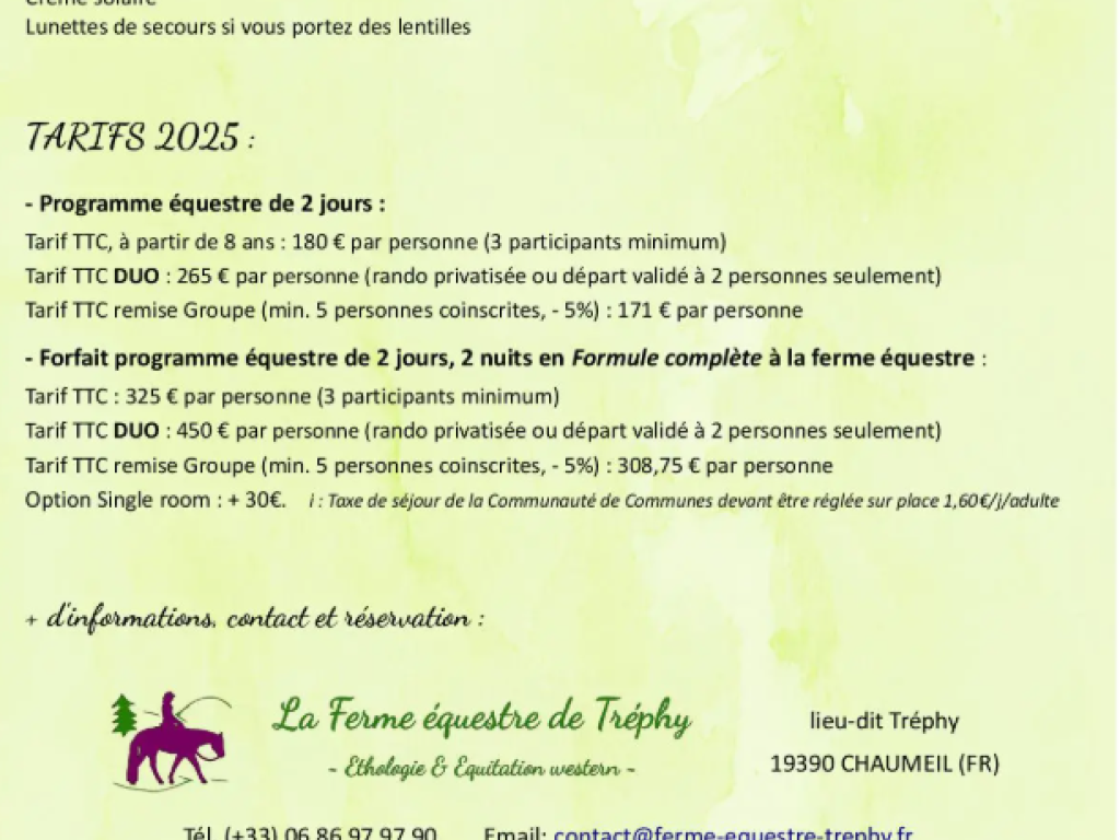 Randonnée équestre 2 jrs "Découverte des Monédières"