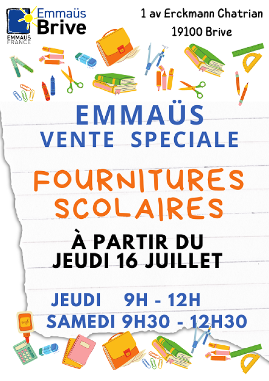 Vente spéciale fournitures scolaires (Emmaüs Brive)