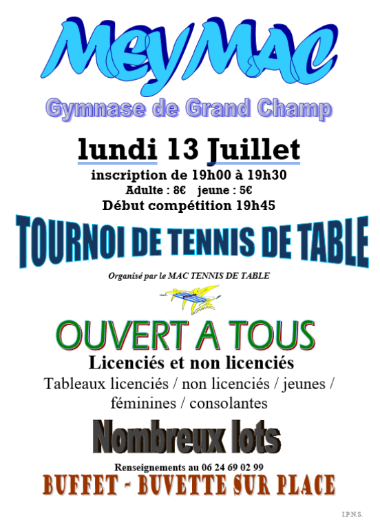 Tournoi de Tennis de Table ouvert à tous