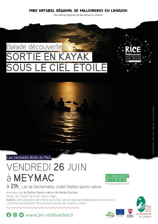 Sortie en kayak sous le ciel étoilé