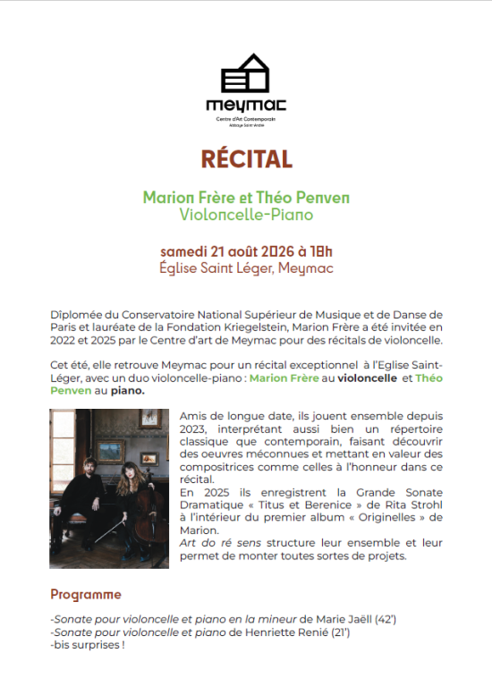 Récital Marion Frère et Théo Penven, violoncelle - piano