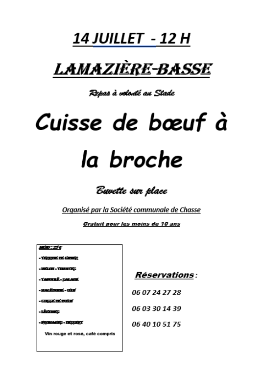 Repas des chasseurs cuisse de boeuf