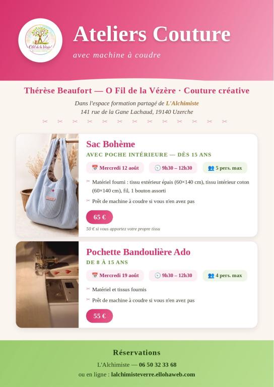 Ateliers couture créative chez la souffleuse de verre