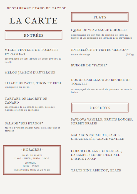 Restaurant Etang de Taysse